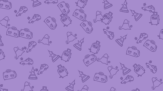 Suitcases and cars appear in this seamless pattern designed for creative travel-themed projects.