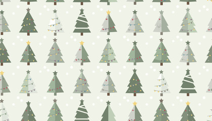 Obraz premium Seamless pattern background features multiple stylized Christmas trees with colorful holiday light decorations.