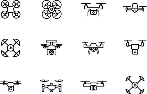 drone silhouette pack black quadcopter icons grid for logo and print ui
