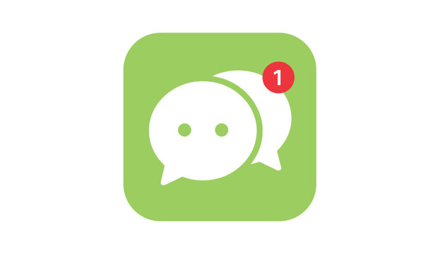 Green rounded square social media icon featuring two overlapping white chat speech bubbles and a notification badge.