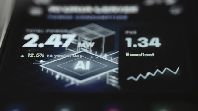 AI Data Center Dashboard Showing 2.47 MW Total Power And 1.34 PUE Efficiency Score