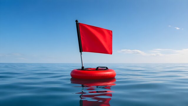 Dive Flag Float on Calm Water with Unmarked Flag and Clean Horizon for Scuba Safety