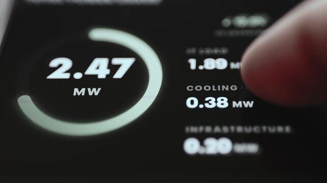 Circular Power Gauge Showing 2.47 MW With IT Load And Cooling Breakdown