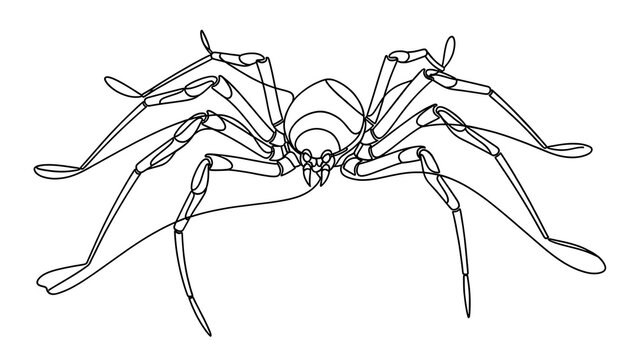 Detailed spider line art illustration white background.