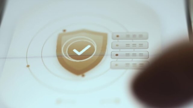 Gold Shield With Checkmark Beside Server Stack Icons On Light Monitoring Screen