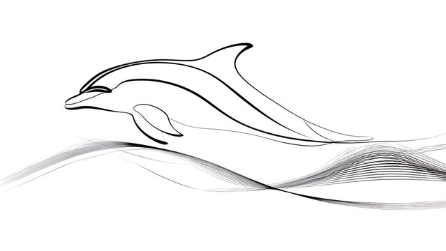Elegant dolphin line art illustration white background.