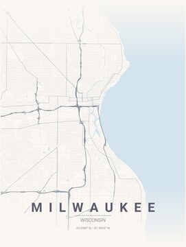 Modern Milwaukee City Map Poster Design, Pastel Dream Style Urban Street Grid Cartography