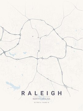 Modern Raleigh City Map Poster Design, Pastel Dream Style Urban Street Grid Cartography