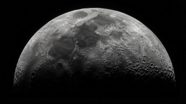 The moon as an enigmatic celestial body with a highly textured surface in the cosmos.
