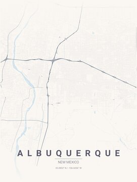 Modern Albuquerque City Map Poster Design, Pastel Dream Style Urban Street Grid Cartography