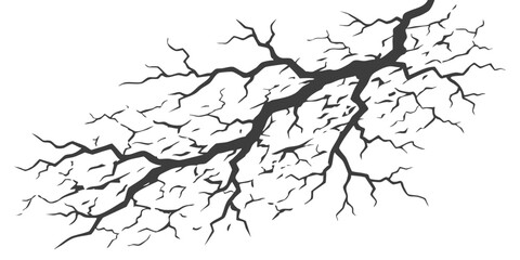 Fototapeta premium Black ink drawing of a large ground crack pattern with small fractures spreading out in a horizontal design