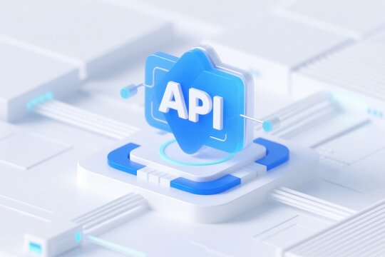Blue API interface icon on a clean digital platform with connected elements, concept for application programming, software integration, cloud services, and web development