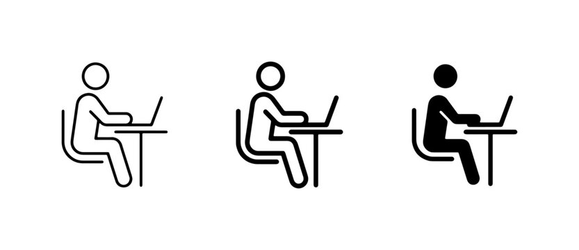 Person Working on Laptop Icons, Sitting at Desk, Computer Use, Office Work, Remote Work, Digital Life
