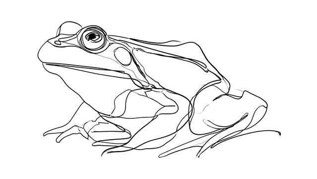 Detailed frog line art illustration white background.