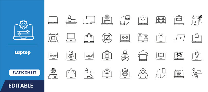 Laptop and technology icons set editable vector graphics