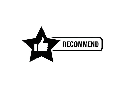 Minimalist recommend badge with star and thumbs up icon, black and white customer review symbol, professional rating label