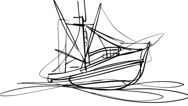 Hand drawn sailing ship sketch on white background.