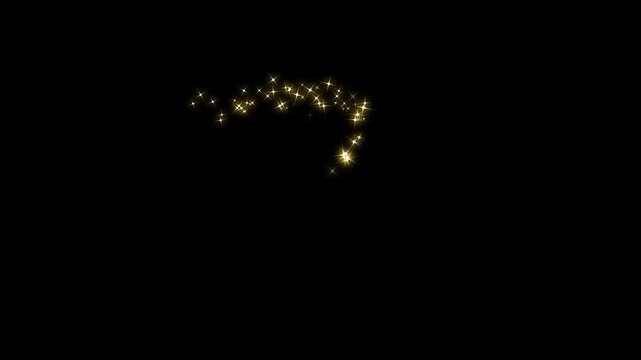 Luxury golden Glitter Sparkle Trail, Magic Fairy Dust Wand, Twinkling Shining Stars, Glowing Bokeh Particle Effects, Elegant Star Curve Transition, Smooth Glitter Line Animation on Black Screen 4K