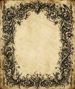Ornate of a decorative frame with intricate floral designs and scrollwork, reminiscent of a vintage or antique piece.
