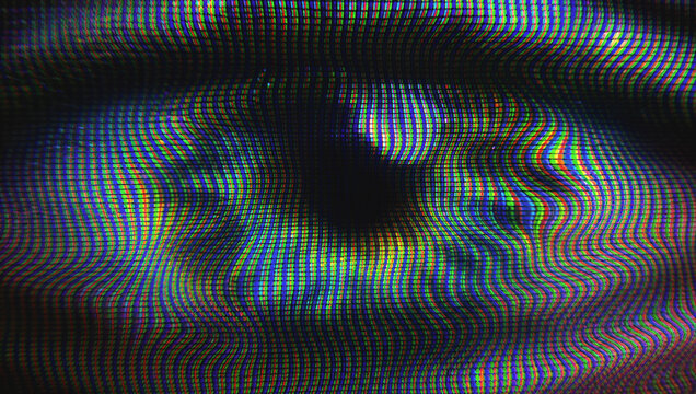 Abstract digital eye pixel screen surveillance glitch closeup colorful texture abstract digital eye pixel screen surveillance glitch closeup