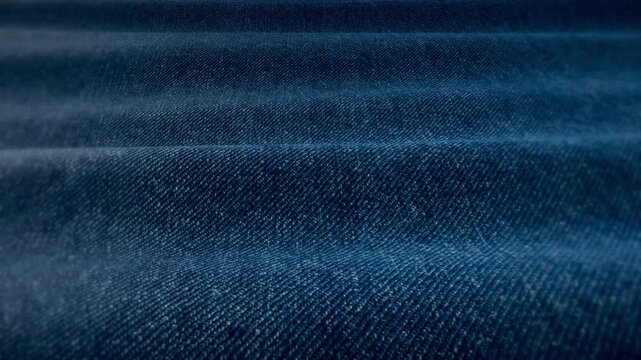 Close-up of blue denim jeans fabric with soft folds and light streaks, seamless loop texture background for fashion and lifestyle content