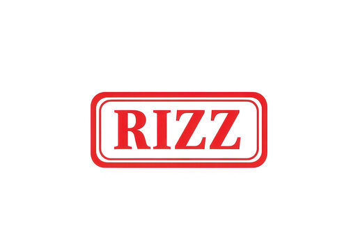 Rizz slang word in red frame, Gen Z internet culture typography, charismatic personality concept on white background, modern social media terminology