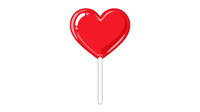 Red heart shaped lollipop isolated on white background