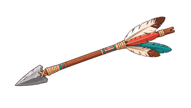Decorative feathered arrow with stone tip illustration