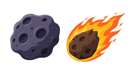 Cartoon asteroid and flaming meteor vector set © Artstock
