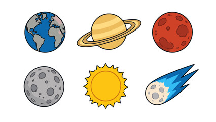 Cartoon space objects set with planets sun moon and comet © Artstock