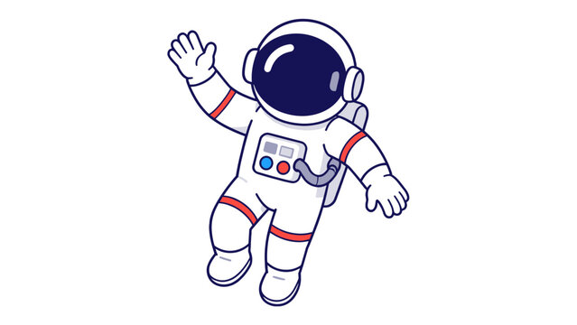 Cute cartoon astronaut waving in space suit isolated on white