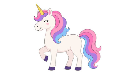 Cute white unicorn with pink purple and blue flowing mane © Artstock