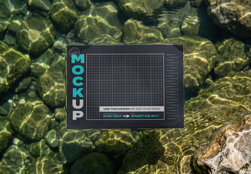 Horizontal Page Floating on Pond Water Mockup