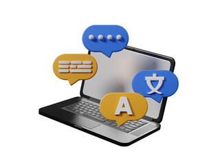 3D language icon isolated on white background. Dictionary and chat translator. Speak bubble symbol concept. Includes International Languages, Translation, Speaking, Writing, Listening. 3d render © Nuchjaree