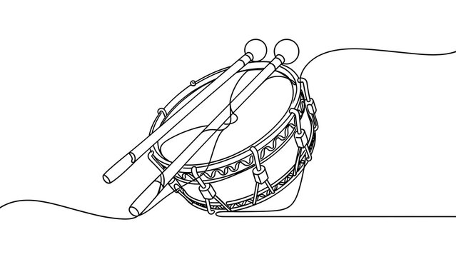 Hand drawn snare drum illustration white background.