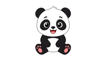 Cute cartoon panda sitting and smiling on white background © Artstock