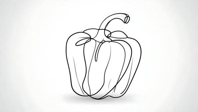 Line art bell pepper illustration white background.