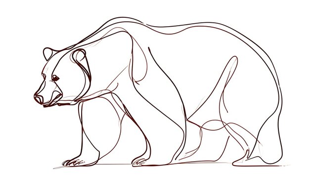 Minimalist bear line drawing white background.