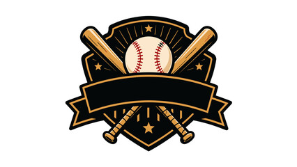 Vintage baseball emblem with crossed bats and blank banner © Artstock