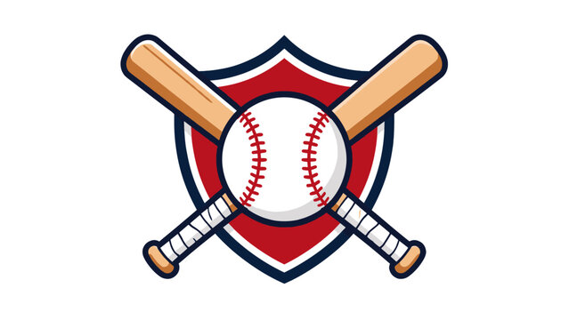 Crossed baseball bats and ball over red shield emblem