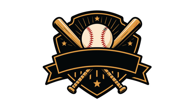 Vintage baseball emblem with crossed bats and blank banner