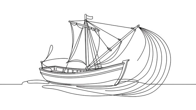 Old sailing ship sketch on white background.