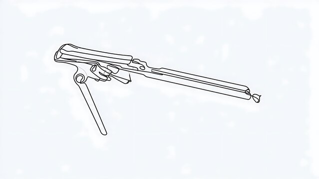 Vintage submachine gun illustration white background.
