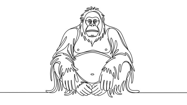 Minimalist gorilla illustration white background.