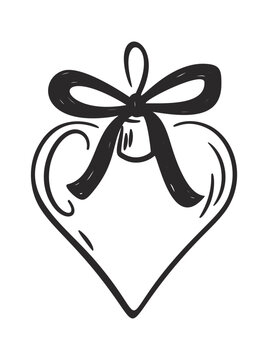 Ornament Heart With Ribbon Line Art