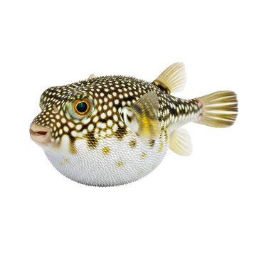 A blurry image of a pufferfish against a white background.