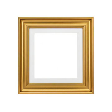 A gold picture frame with a white inner border on a plain white background.