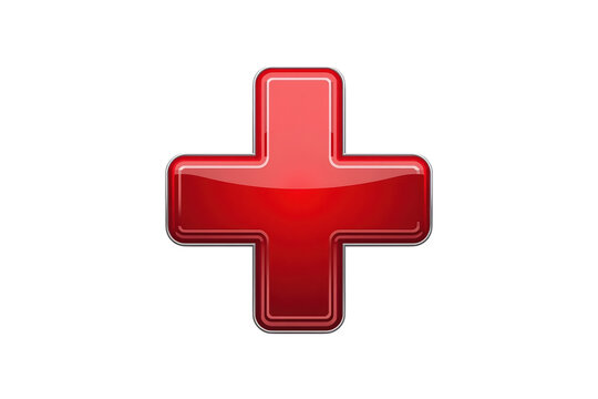 Rounded red plus symbol with glossy beveled surface