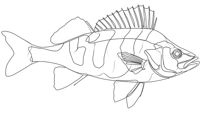 Perch fish line drawing white background.
