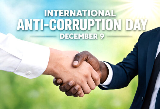 Business professionals shaking hands in agreement on international anticorruption day celebration concept